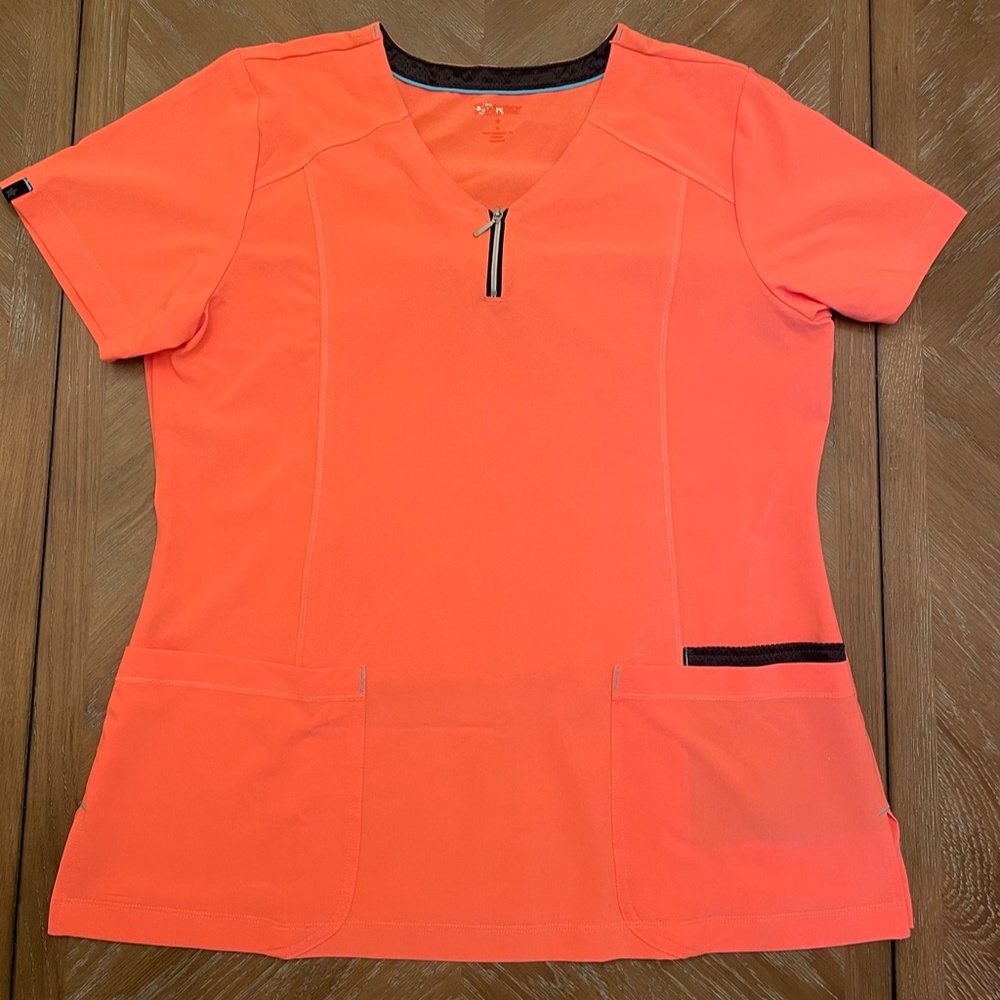 Scrubstar Scrub Top MEDIUM Zipper Neckline MELON